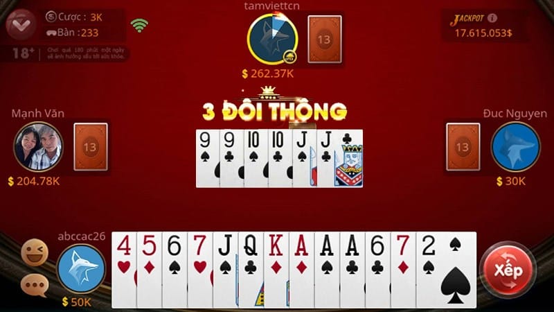 Đôi thông trong game tiến lên miền nam đếm lá