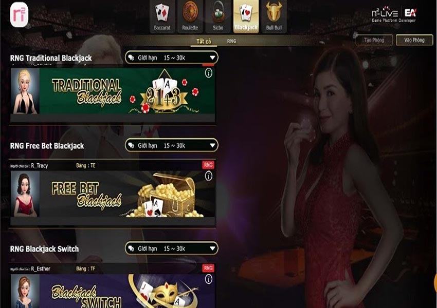 Nhấn chọn game Blackjack và chọn game bạn muốn chơi