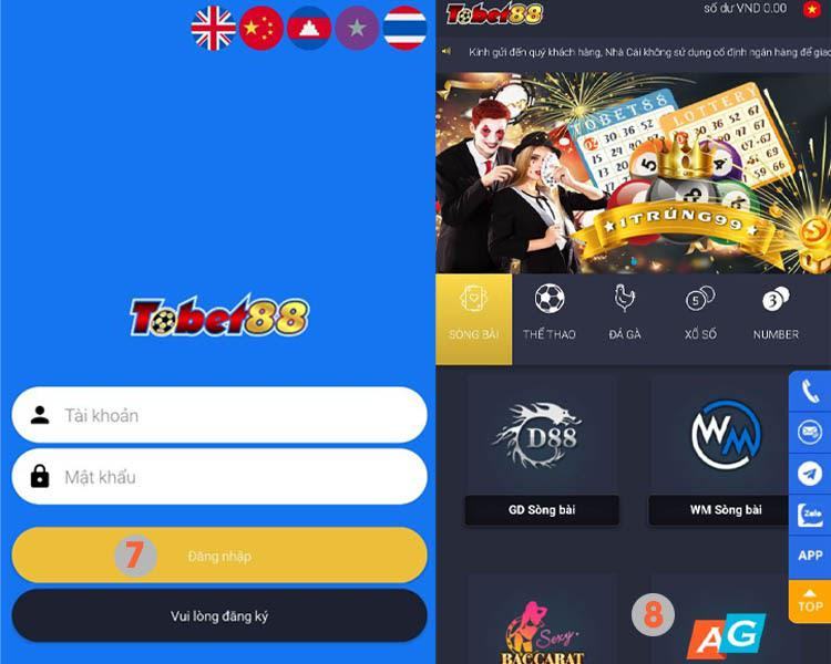 Giao diện app TOBET88 trên Android