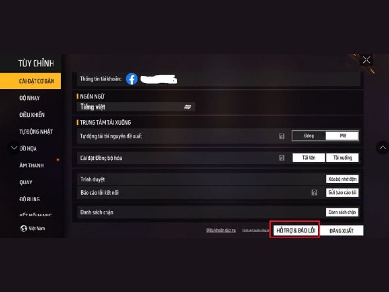 Báo cáo sự cố với bộ phận hỗ trợ của Free Fire 