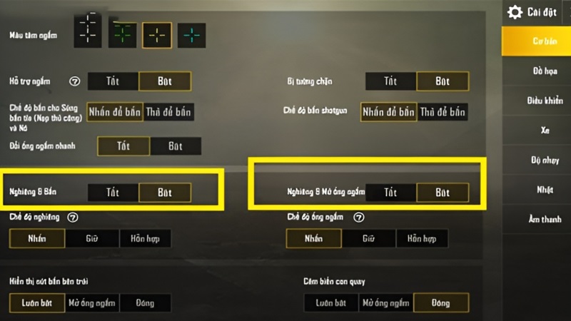 cài đặt bắn 4 ngón pubg mobile