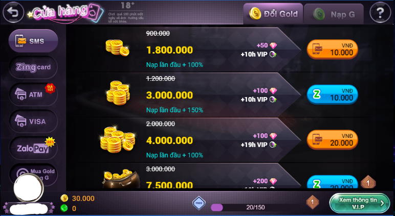 Các phương án nạp Gold trong Zingplay