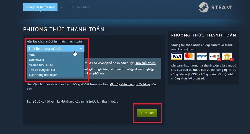 Chọn phương thức thanh toán mua bán skin csgo