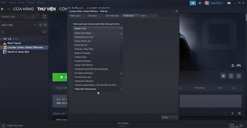 chỉnh tiếng việt cho csgo