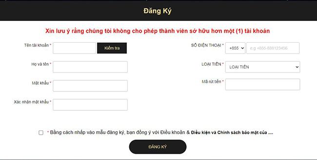 Giao diện đăng ký tài khoản TOBET88