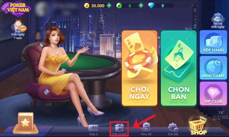 chỗ nhập Gift code Mậu Binh Zingplay