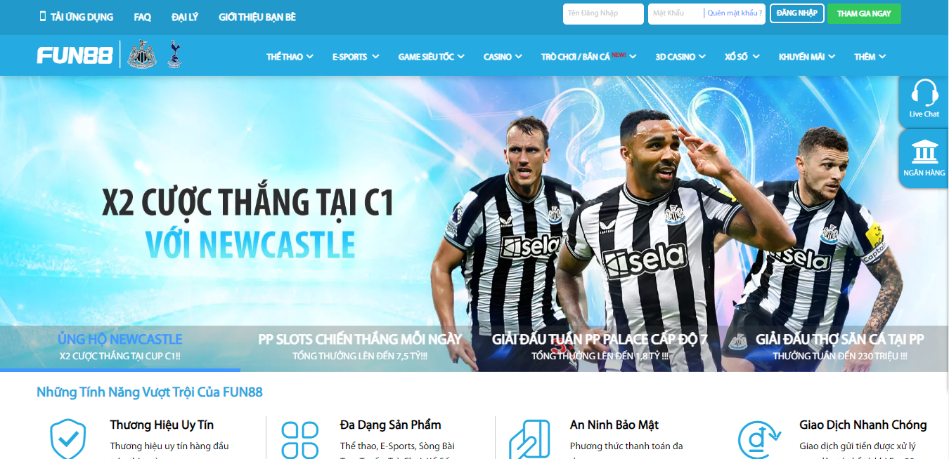 Fun88 là nhà tai trợ của câu lạc bộ Newscastle United