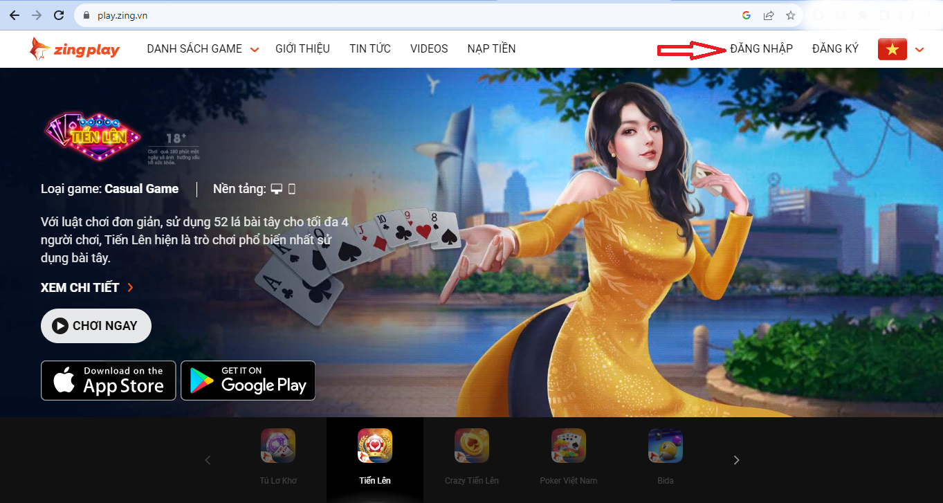 Giao diện website Zingplay