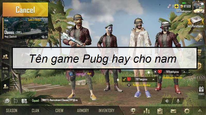 đặt tên game pubg