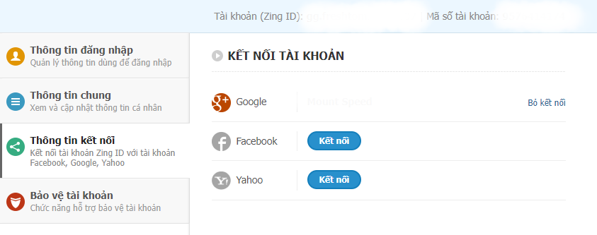 Người dùng có thể kết nối ZingID với tài khoản Facebook hoặc Google