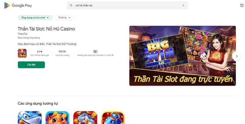 Tìm kiếm thần tài nổ hũ trên Google Play