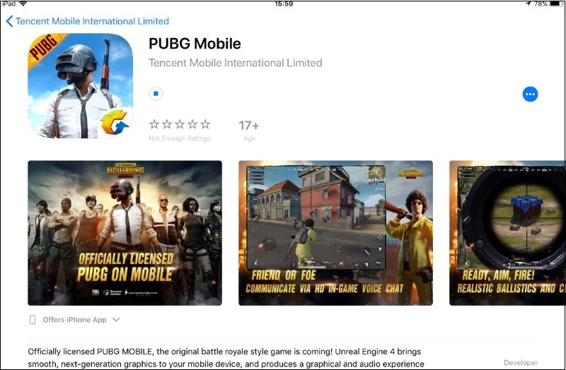 Tìm kiếm game PUBG Mobile quốc tế trong Appstore