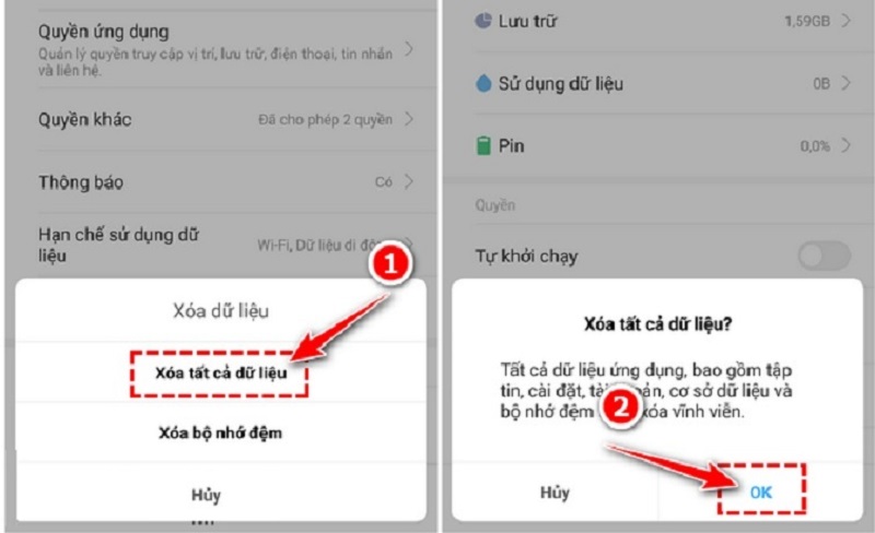 Xóa tất cả dữ liệu